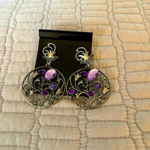 *Final Price* Purple/Amethyst Colored Round Silver Earrings - Delicate Design